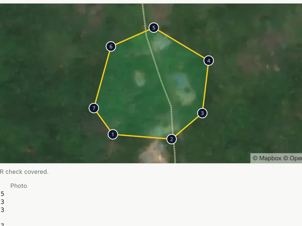 A farm boundary drawn on satellite imagery with its EUDR verdict